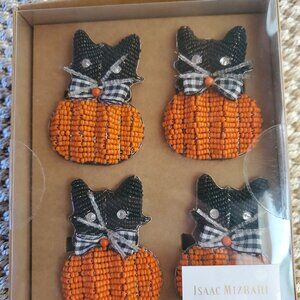 Halloween Black Cat Beaded Napkin Rings Set of Four Isaac Mizrahi